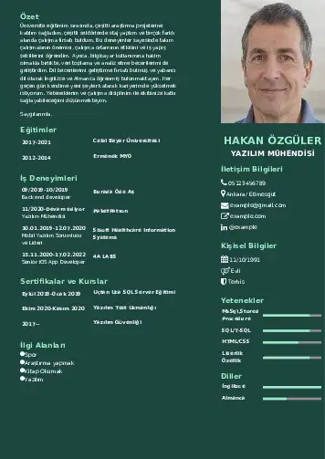 Yazılım Mühendisi Cv Örnekleri cv indir